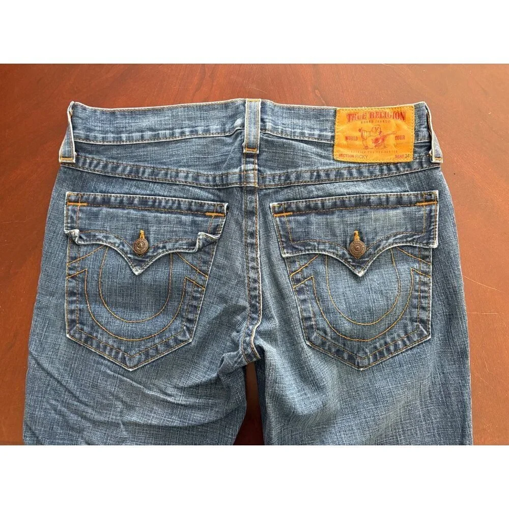 True Religion Men's Y2K Ricky Straight Flap Pocket Jeans Medium Wash Size 34